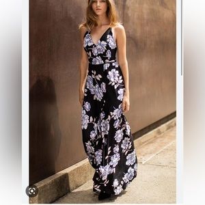 Yumi Kim Rush Hour Silk Maxi Yumi dress, Wrap dress floral Black Purple SIZE XS